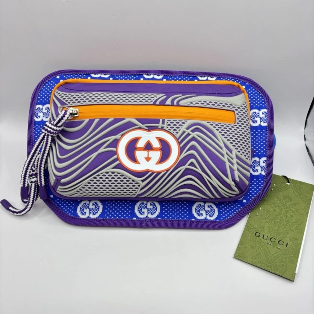 Gucci GG Nylon belt Bag Nylon Rubber Blue/Purple 752102 $1500 Retail Authentic